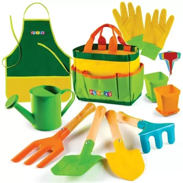 Toy Figures - 12-Piece Kids Gardening Tool Set with Watering Can and Tote Bag